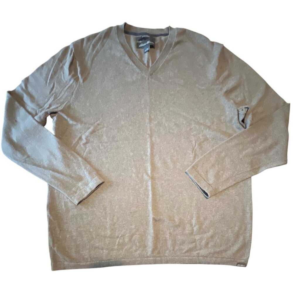 Eddie‎ Bauer Cotton Merino Wool Mens V neck Sweater XL Tall